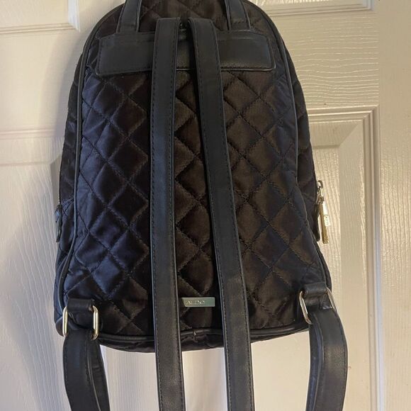 Aldo black satin quilted small backpack pre owned - Picture 2 of 12